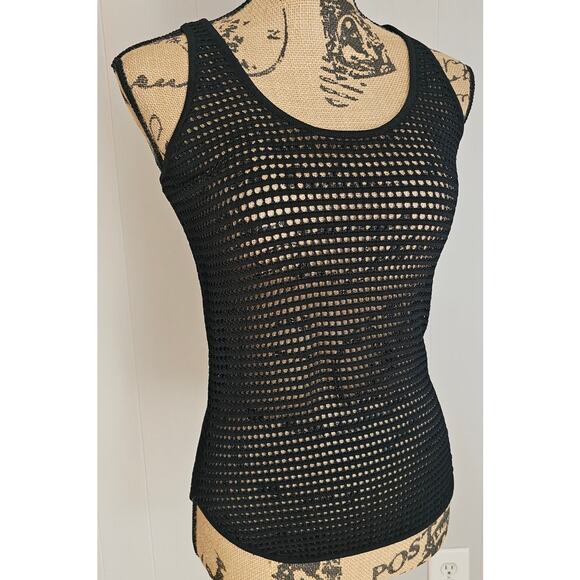 NWOT,  TORN BY RONNY KOBO Black Open Knit Racerback Tank Top, Sz XS - Picture 1 of 5